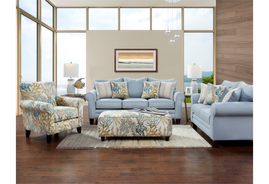 1140 Fusion Labyrinth Sky Sofa and Loveseat $1195