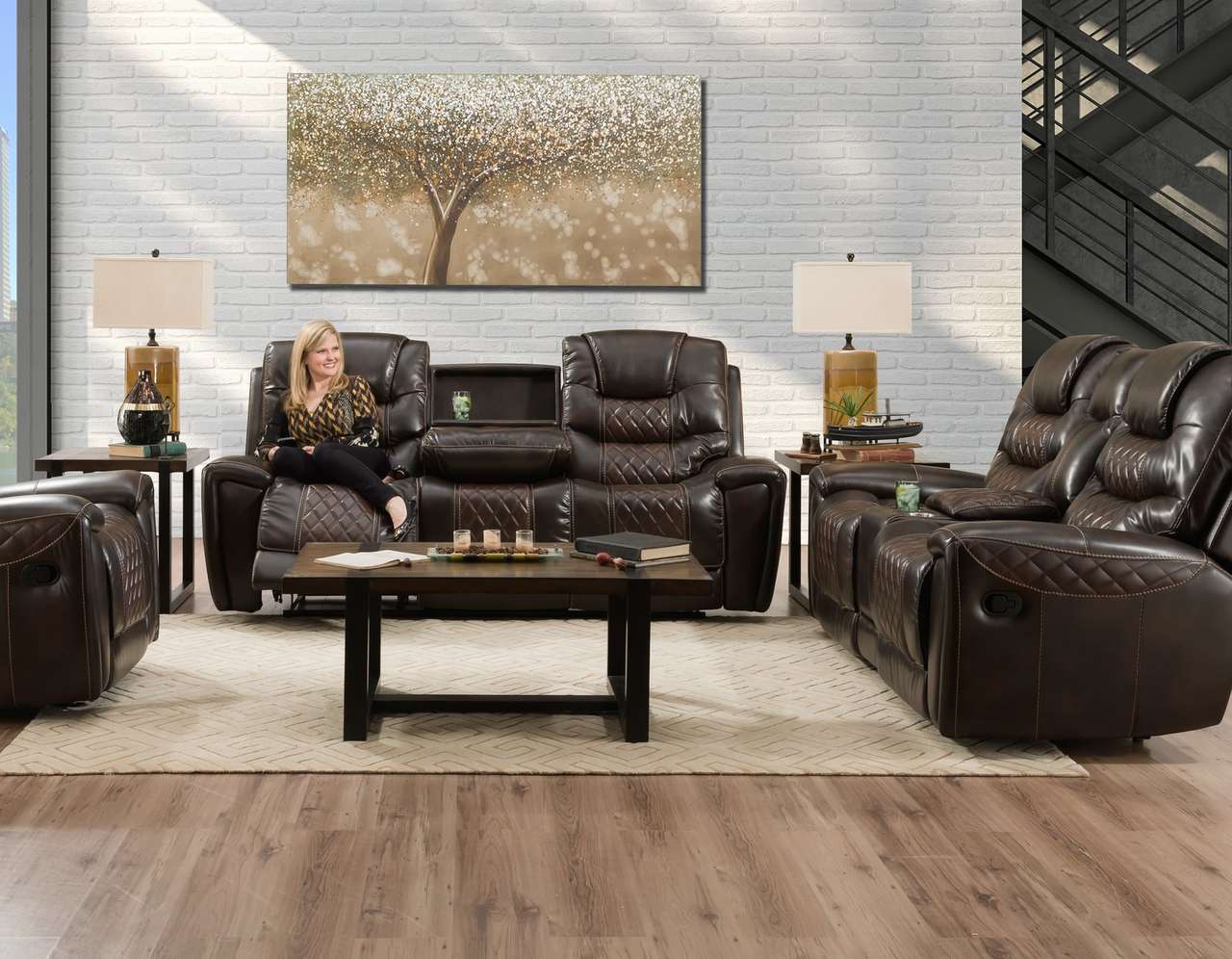 98701 Sofa & Glider Loveseat: Brown & Tobacco $2495