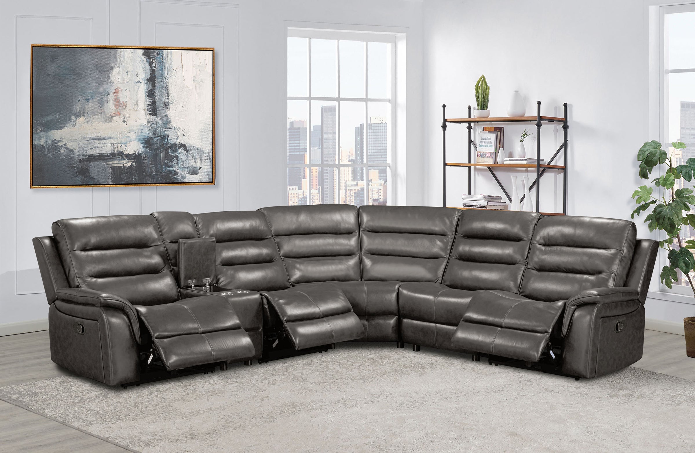 8153 Alpine Charcoal Leather Match Motion Sectional $2495