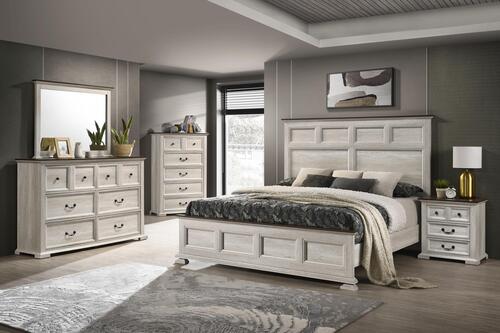 8396 Rustic Brown/White Wash Finish Queen Bedroom Collection $1659