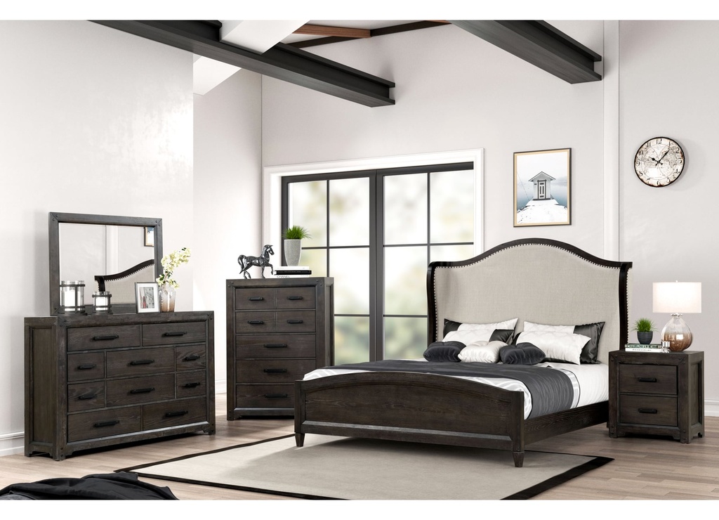 8404 King Bed, Dresser, Mirror, Chest, and 2 Nightstand $2095